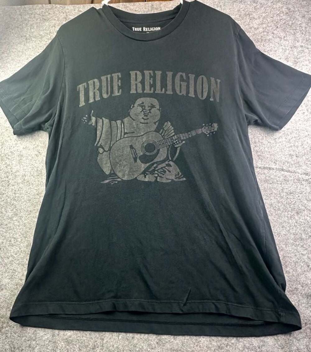 True Religion Buddha Guitar Black Short Sleeve Crew Neck T-Shirt Size M
